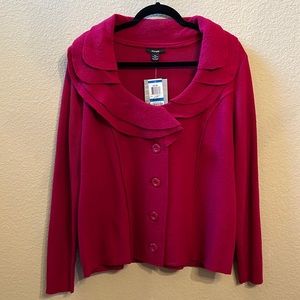 NWT Alfani Dark Pink Botton Up Sweater w/Layered Scallop Neck - XL